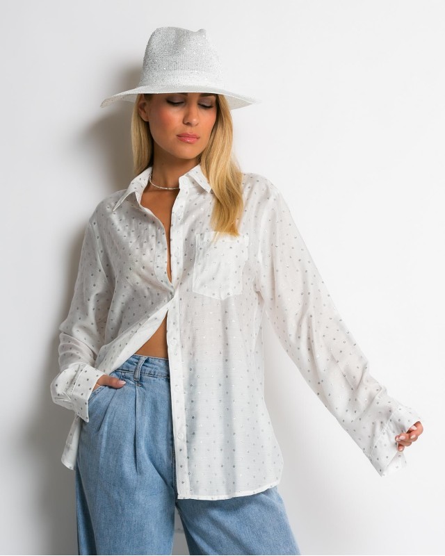 Πουκάμισο με πουά glitter λευκό