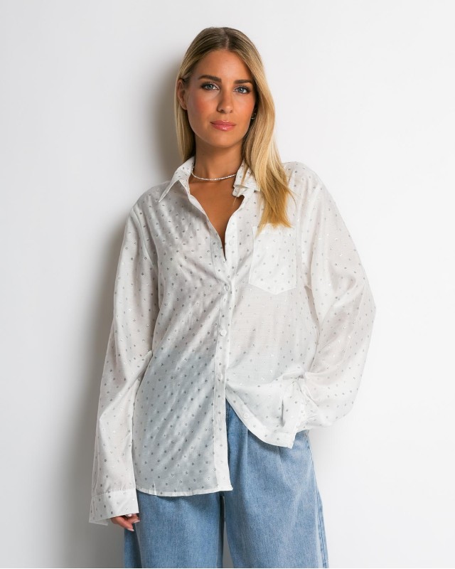 Πουκάμισο με πουά glitter λευκό