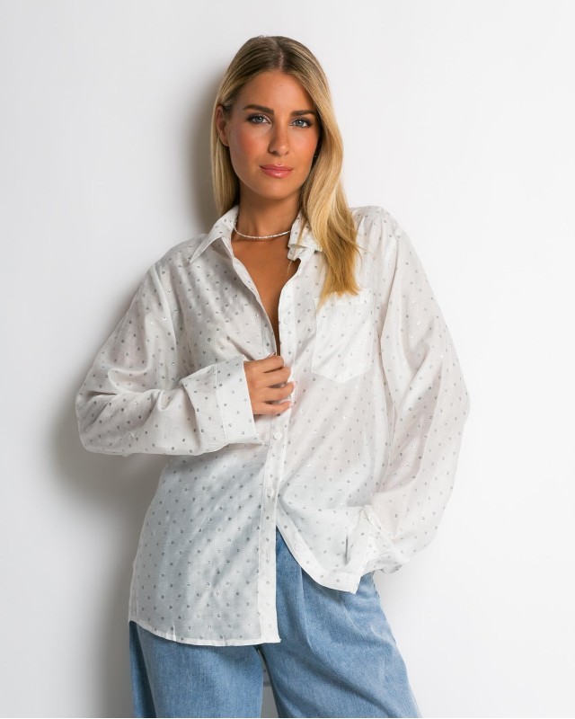 Πουκάμισο με πουά glitter λευκό