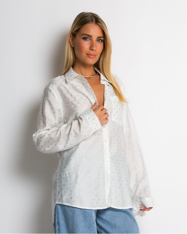 Πουκάμισο με πουά glitter λευκό