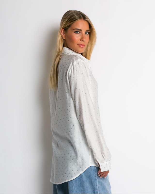 Πουκάμισο με πουά glitter λευκό