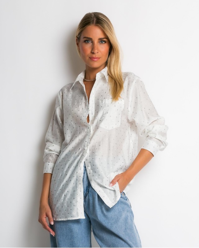 Πουκάμισο με πουά glitter λευκό