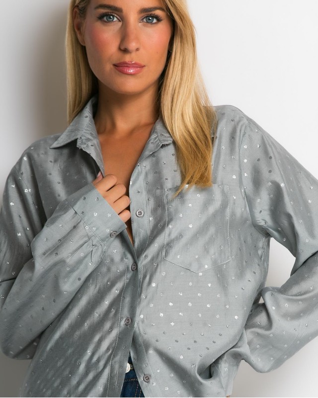 Πουκάμισο με πουά glitter γκρι