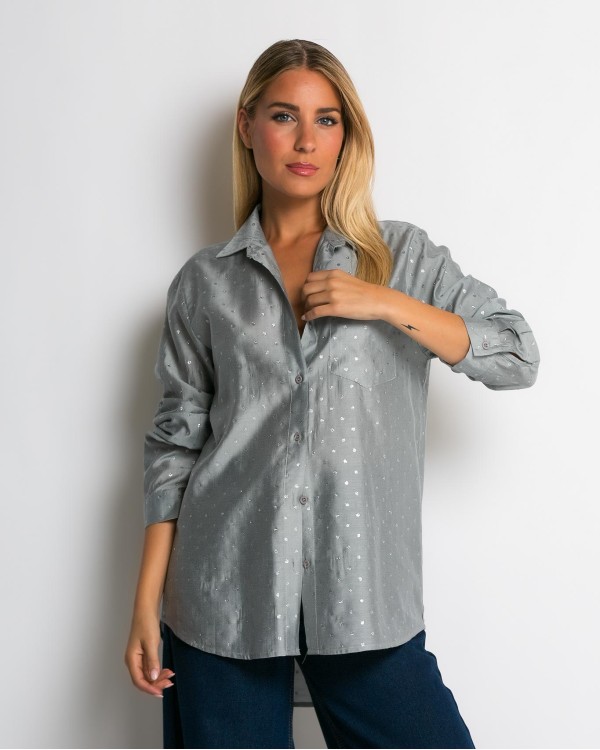 Πουκάμισο με πουά glitter μαύρο