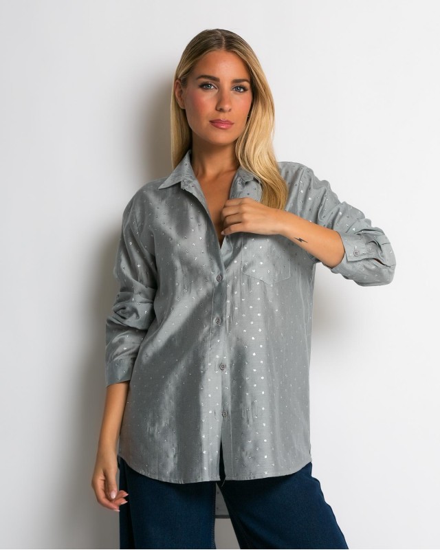 Πουκάμισο με πουά glitter γκρι