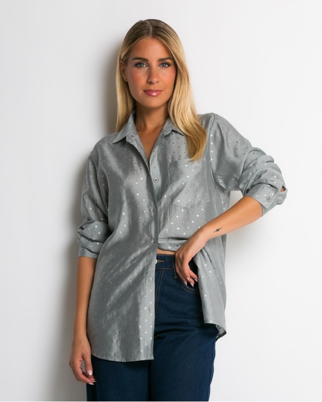 Πουκάμισο με πουά glitter γκρι