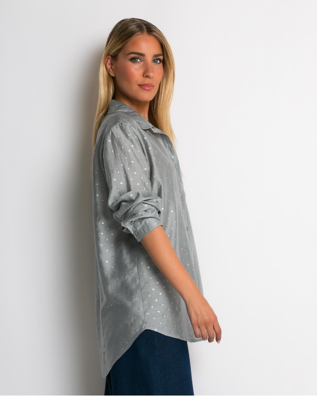 Πουκάμισο με πουά glitter γκρι
