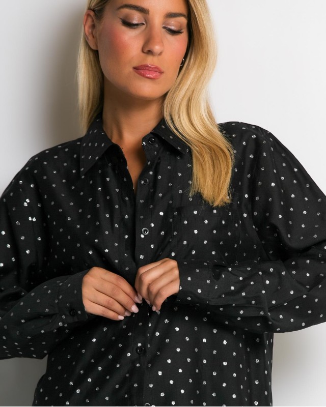 Πουκάμισο με πουά glitter μαύρο