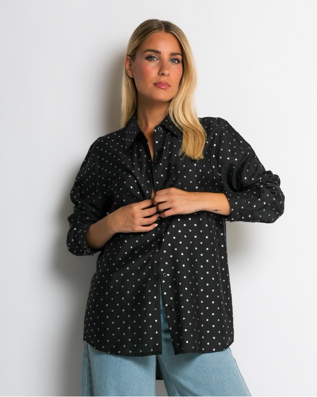 Πουκάμισο με πουά glitter μαύρο