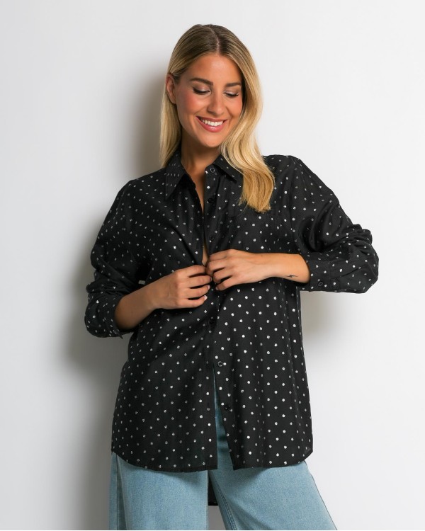 Πουκάμισο με πουά glitter μαύρο