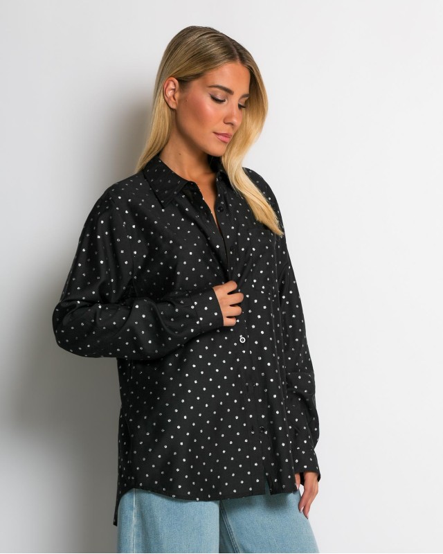 Πουκάμισο με πουά glitter μαύρο