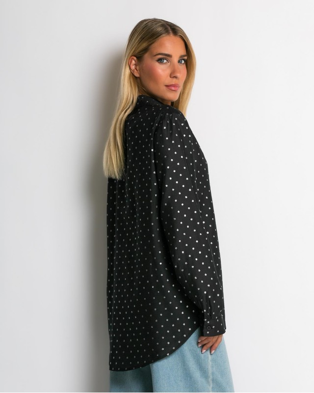 Πουκάμισο με πουά glitter μαύρο