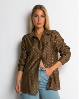 Πουκάμισο με πουά glitter καφέ