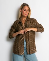 Πουκάμισο με πουά glitter καφέ