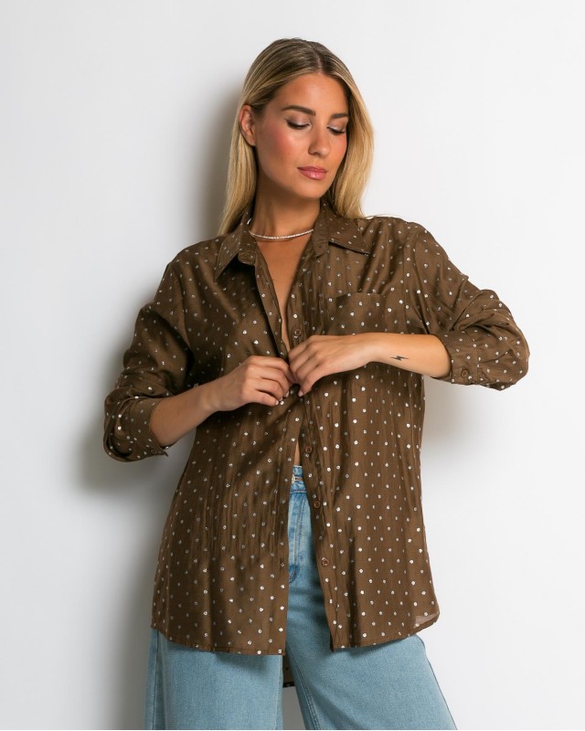 Πουκάμισο με πουά glitter καφέ
