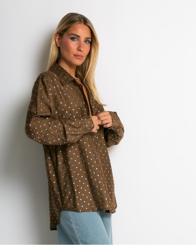 Πουκάμισο με πουά glitter καφέ