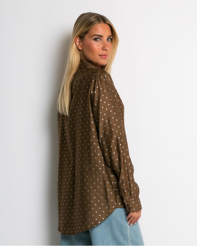 Πουκάμισο με πουά glitter καφέ