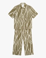 Σετ κοντομάνικο πουκάμισο & παντελόνι με leaf print λαδί