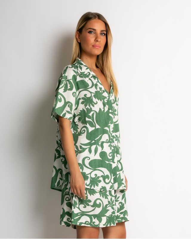 Σετ πουκάμισο και σορτς με baroque print μέντα