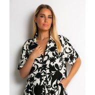 Σετ πουκάμισο και σορτς με baroque print μαύρο