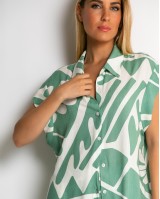 Σετ πουκάμισο και παντελόνι με art leaf print μέντα Σετ πουκάμισο και παντελόνι με art leaf print μέντα