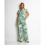 Σετ πουκάμισο και παντελόνι με art leaf print μέντα
