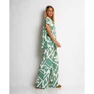 Σετ πουκάμισο και παντελόνι με art leaf print μέντα