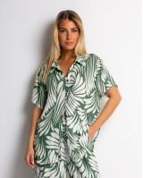 Σετ με leaf print πουκάμισο & παντελόνι χακί Σετ με leaf print πουκάμισο & παντελόνι χακί