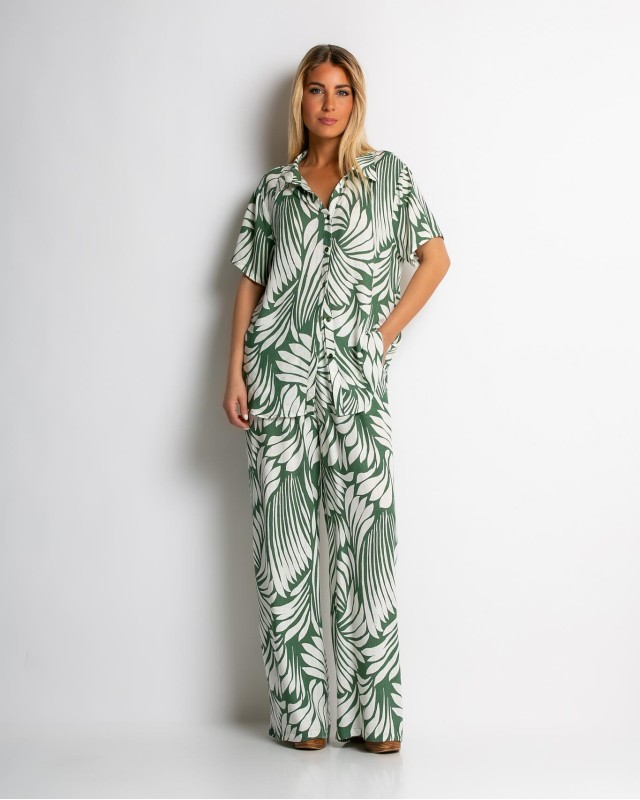 Σετ με leaf print πουκάμισο & παντελόνι χακί Σετ με leaf print πουκάμισο & παντελόνι χακί