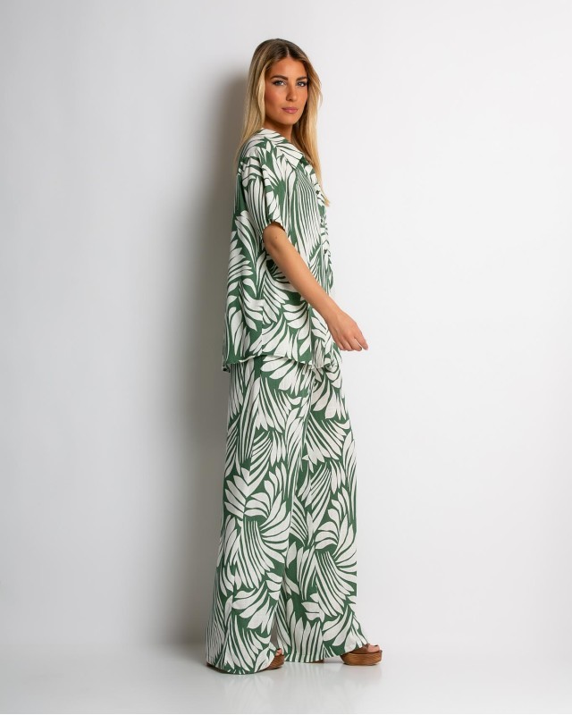 Σετ με leaf print πουκάμισο & παντελόνι χακί Σετ με leaf print πουκάμισο & παντελόνι χακί