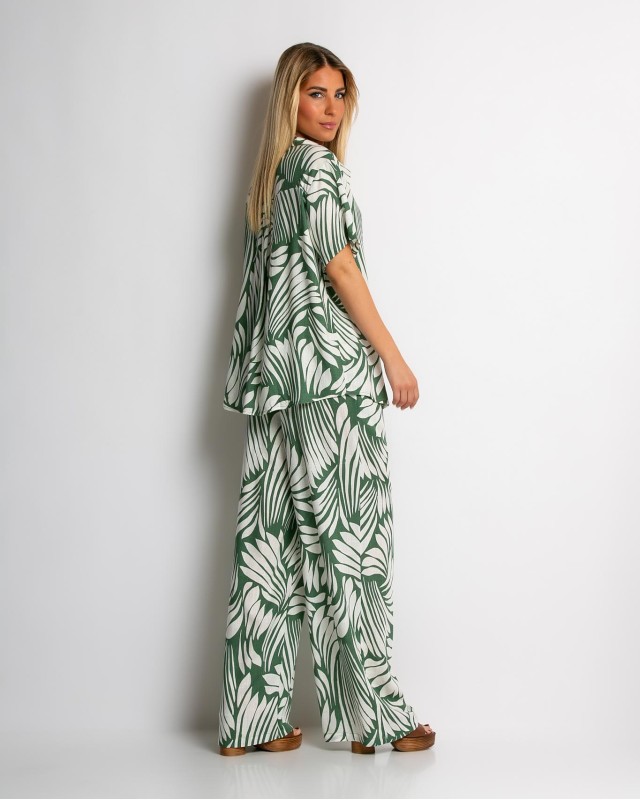 Σετ με leaf print πουκάμισο & παντελόνι χακί Σετ με leaf print πουκάμισο & παντελόνι χακί