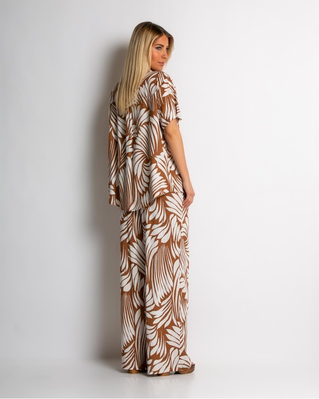 Σετ με leaf print πουκάμισο & παντελόνι ταμπά Σετ με leaf print πουκάμισο & παντελόνι ταμπά