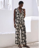 Σετ αμάνικο πουκάμισο & παντελόνι με flower print μαύρο