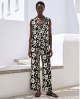 Σετ αμάνικο πουκάμισο & παντελόνι με flower print μαύρο