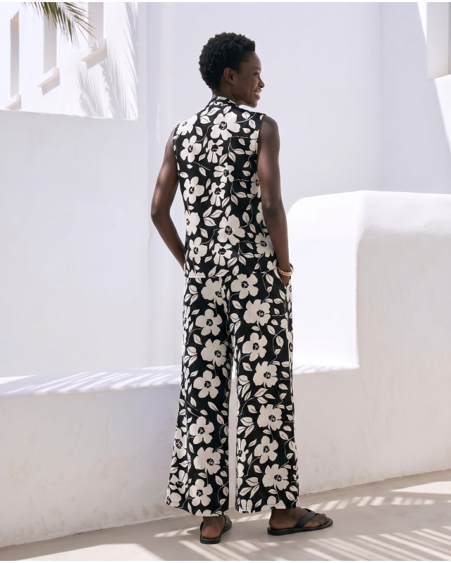 Σετ αμάνικο πουκάμισο & παντελόνι με flower print μαύρο