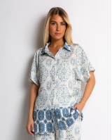 Σετ πουκάμισο και παντελόνι με boho print σιέλ Σετ πουκάμισο και παντελόνι με boho print σιέλ