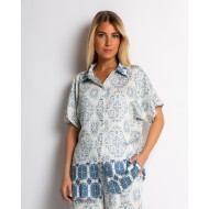 Σετ πουκάμισο και παντελόνι με boho print σιέλ