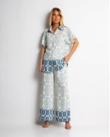 Σετ πουκάμισο και παντελόνι με boho print σιέλ Σετ πουκάμισο και παντελόνι με boho print σιέλ