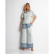 Σετ πουκάμισο και παντελόνι με boho print σιέλ
