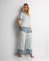 Σετ πουκάμισο και παντελόνι με boho print σιέλ Σετ πουκάμισο και παντελόνι με boho print σιέλ