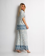 Σετ πουκάμισο και παντελόνι με boho print σιέλ Σετ πουκάμισο και παντελόνι με boho print σιέλ