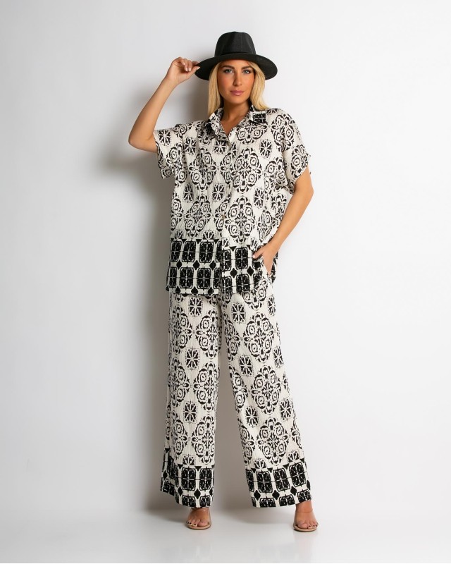Σετ πουκάμισο και παντελόνι με boho print μαύρο Σετ πουκάμισο και παντελόνι με boho print μαύρο