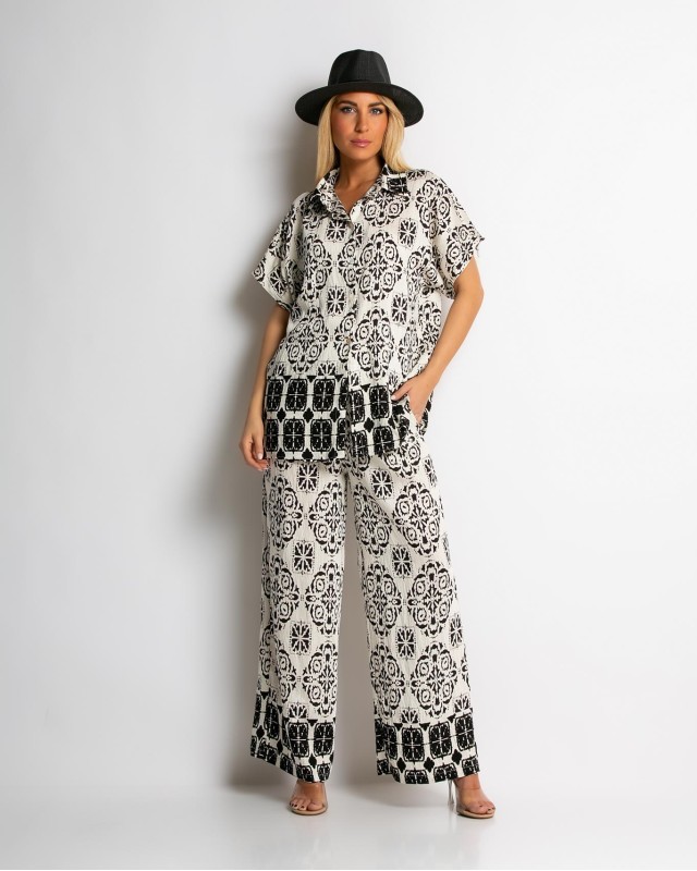 Σετ πουκάμισο και παντελόνι με boho print μαύρο Σετ πουκάμισο και παντελόνι με boho print μαύρο