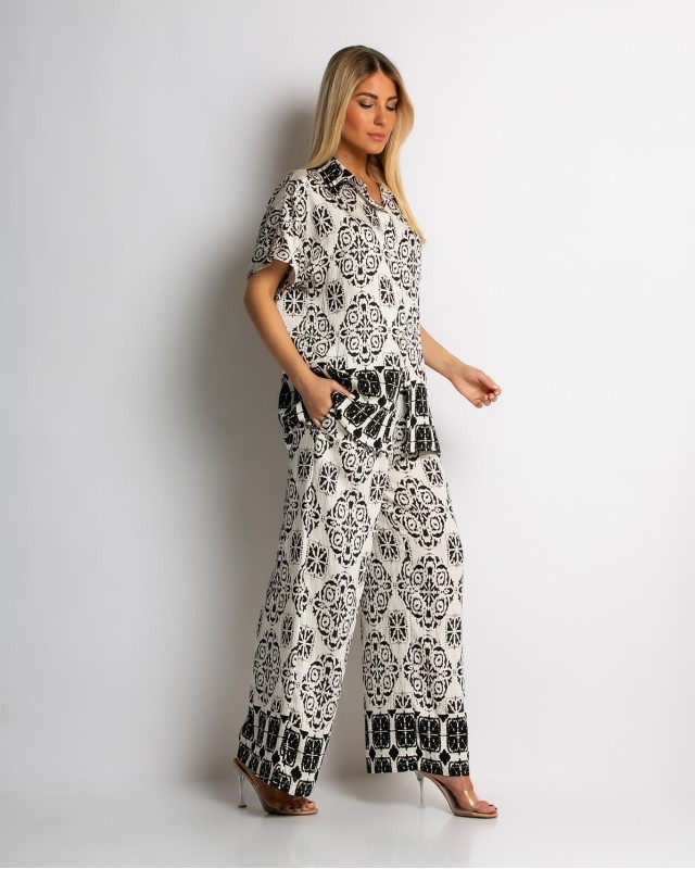 Σετ πουκάμισο και παντελόνι με boho print μαύρο Σετ πουκάμισο και παντελόνι με boho print μαύρο