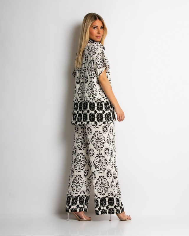Σετ πουκάμισο και παντελόνι με boho print μαύρο Σετ πουκάμισο και παντελόνι με boho print μαύρο