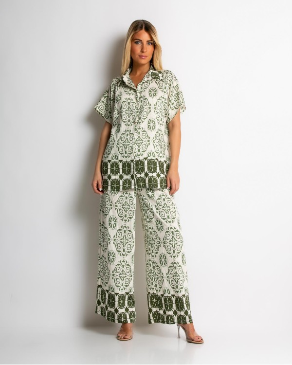 Σετ πουκάμισο και παντελόνι με boho print σιέλ