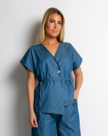 Σετ κιμονό με δέσιμο και παντελόνα denim Σετ κιμονό με δέσιμο και παντελόνα denim