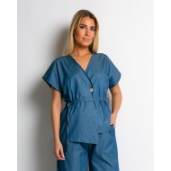 Σετ κιμονό με δέσιμο και παντελόνα denim