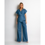 Σετ κιμονό με δέσιμο και παντελόνα denim