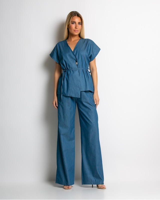Σετ κιμονό με δέσιμο και παντελόνα denim Σετ κιμονό με δέσιμο και παντελόνα denim